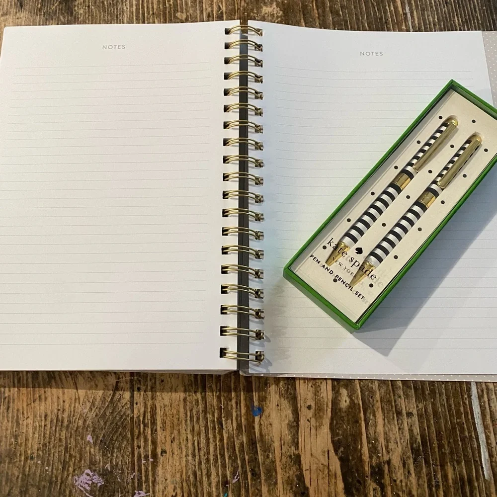 Cute and classy KATE SPADE pen/pencil set w/checkerboard 2024 notebook! See pic: